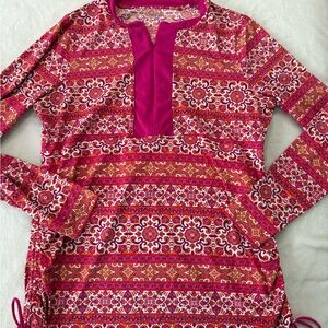 Lands' End Womens Adjustable 1/4 Zip Swim Coverup Tunic Top Sz Large $90 E46